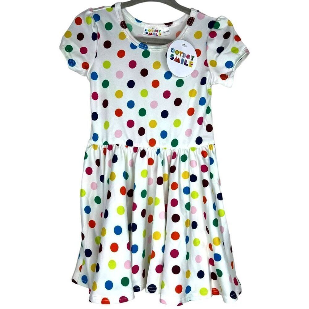 NEW Dot Dot Smile Multicolor Polkadot White Cap Sleeve Dress 12-24M